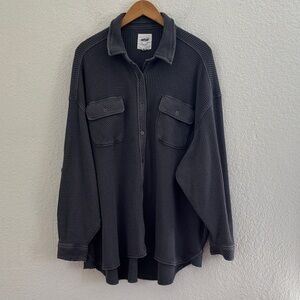 Aerie Cotton Blend LumberJane Waffle Knit Oversized Gray Button Down Top XXL